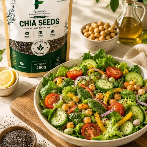Fresh salad sprinkled with chia seeds
